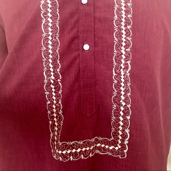 Maroon Embroidered Polo Barong Tagalog made of Hugo - Picture 2 of 9